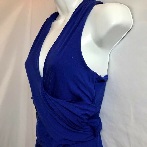 Poof Couture Dress Womens M Crisscross Maxi Electric Blue Long Slit Glamcore - Picture 6 of 11